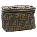 FENDI Zucca Canvas Vanity Cosmetics Pouch Brown Black  am1599g