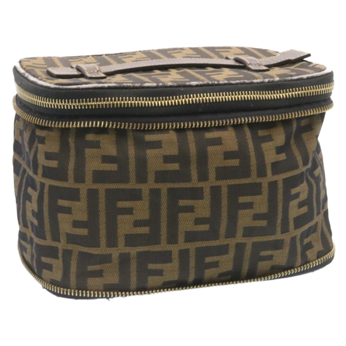FENDI Zucca Canvas Vanity Cosmetics Pouch Brown Black  am1599g