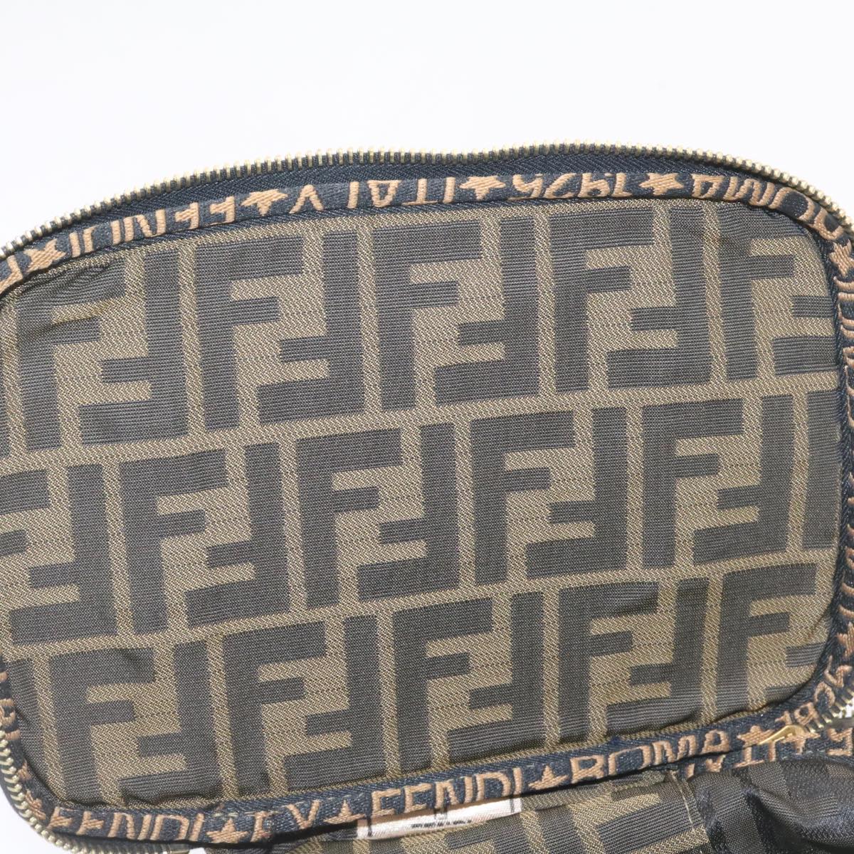 FENDI Zucca Canvas Vanity Cosmetics Pouch Brown Black  am1599g