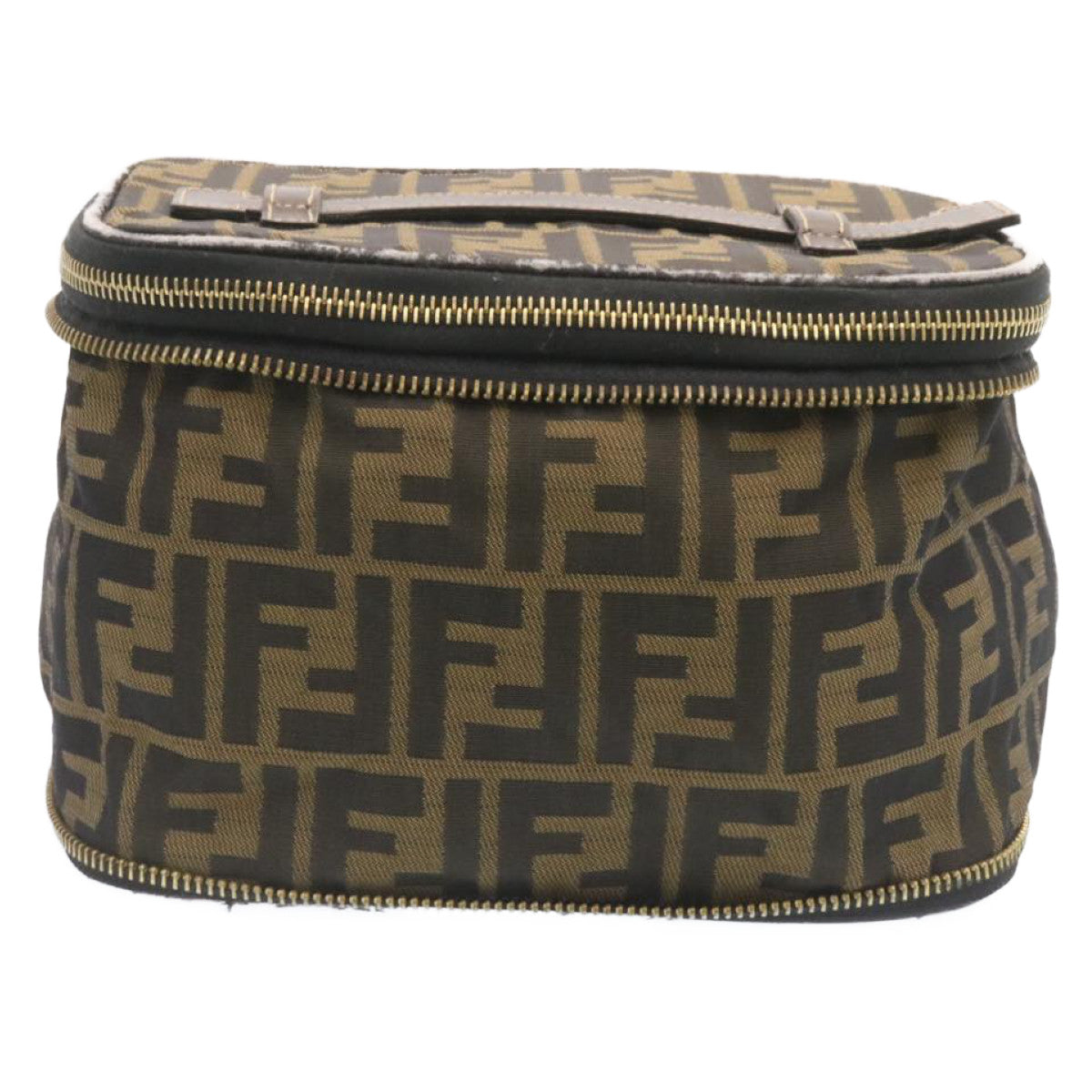 FENDI Zucca Canvas Vanity Cosmetics Pouch Brown Black  am1599g