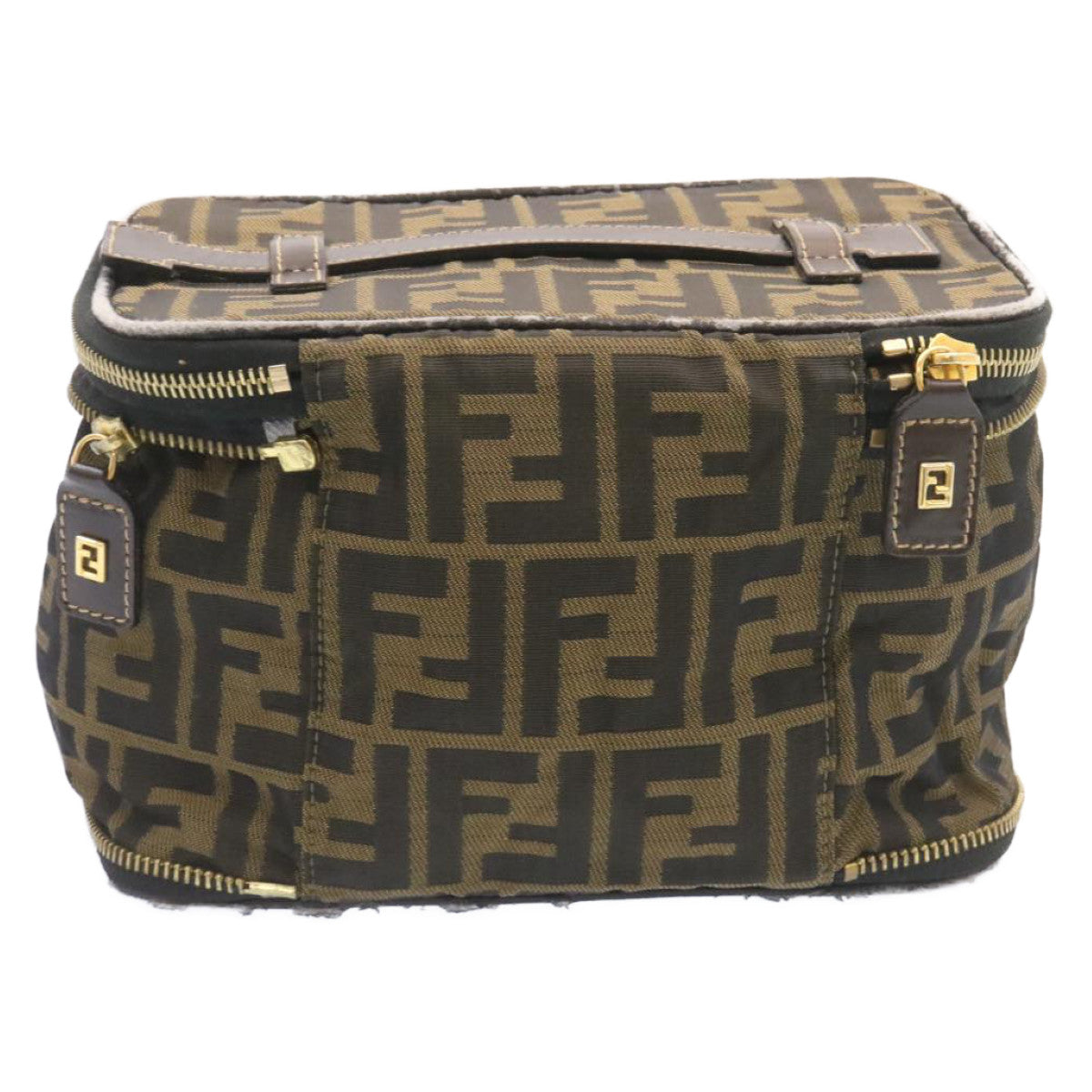 FENDI Zucca Canvas Vanity Cosmetics Pouch Brown Black  am1599g