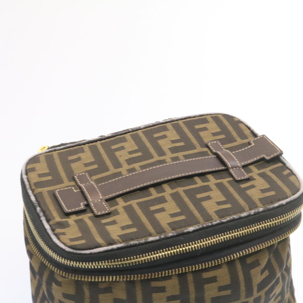 FENDI Zucca Canvas Vanity Cosmetics Pouch Brown Black Auth am1599g