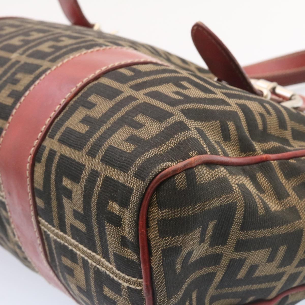 FENDI Zucca Canvas Boston Bag Brown Red  am1732g