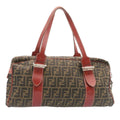 FENDI Zucca Canvas Boston Bag Brown Red Auth am1732g