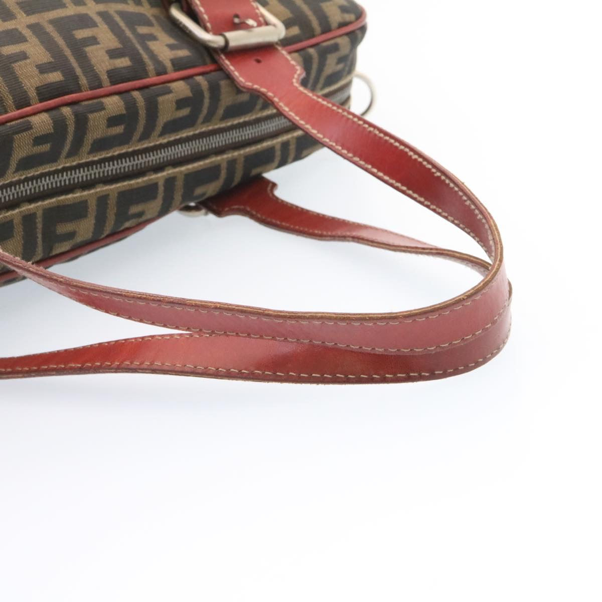 FENDI Zucca Canvas Boston Bag Brown Red Auth am1732g