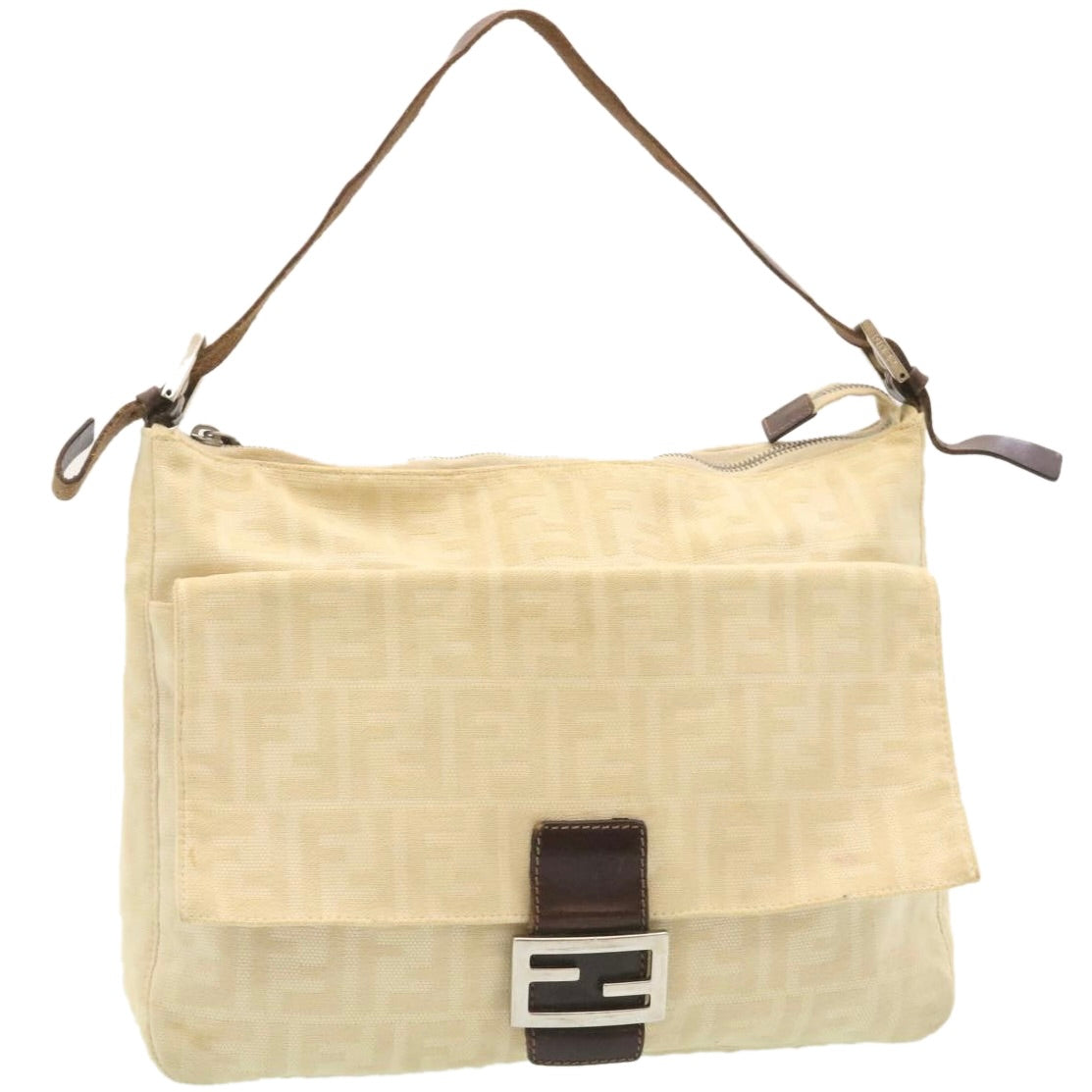 FENDI Zucca Canvas Mamma Baguette Shoulder Bag Beige  am2225g