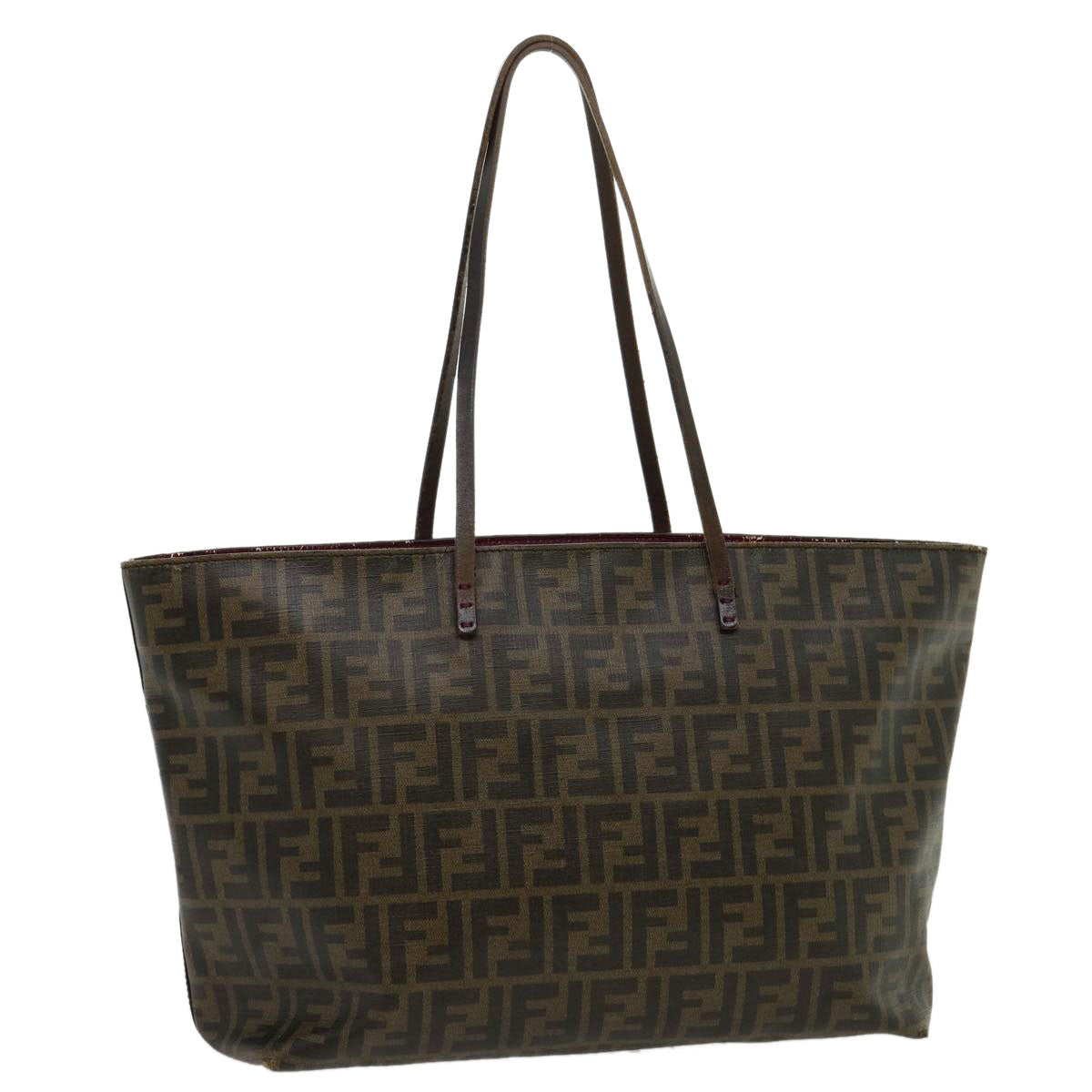 FENDI Zucca Canvas Tote Bag PVC Leather Brown Black  am2618g
