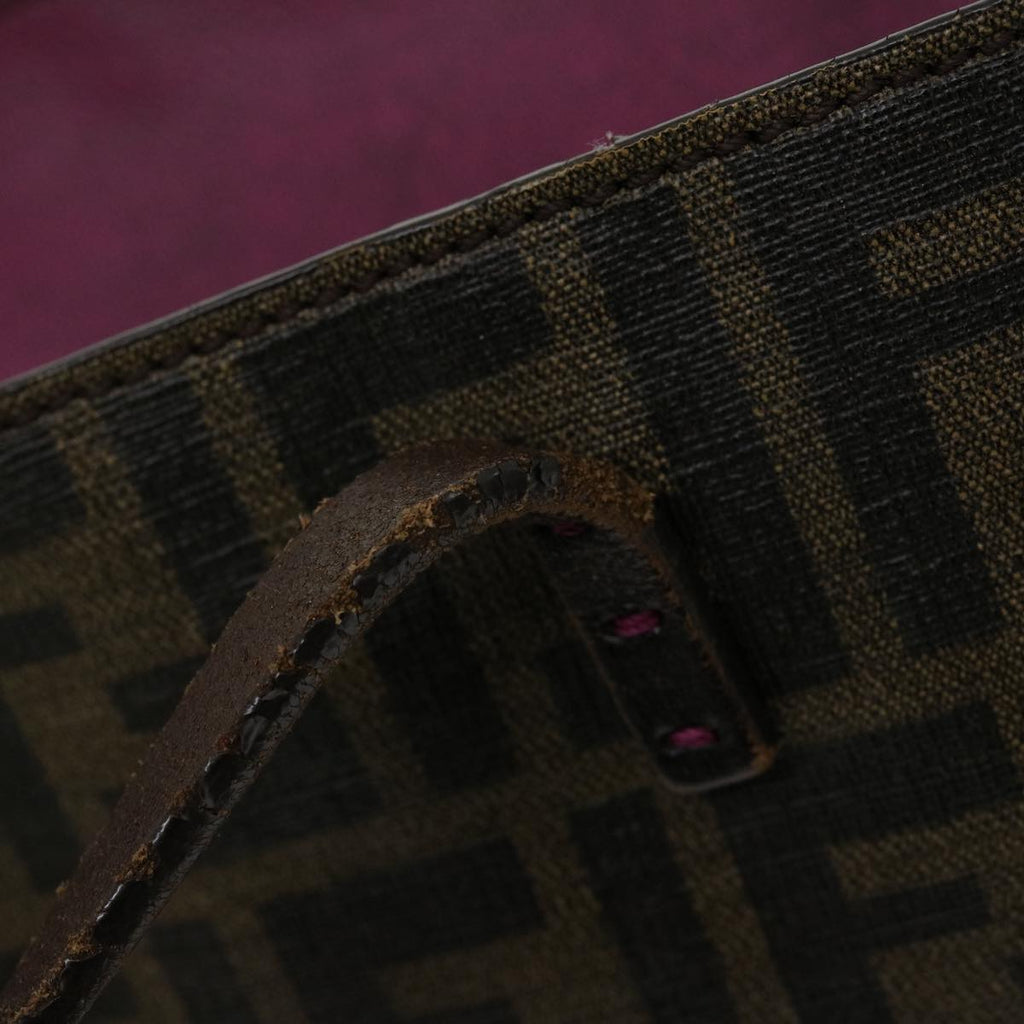 FENDI Zucca Canvas Tote Bag PVC Leather Brown Black  am2618g
