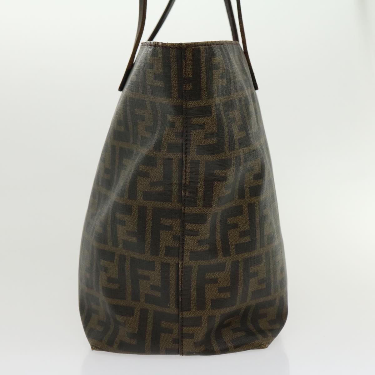 FENDI Zucca Canvas Tote Bag PVC Leather Brown Black  am2618g