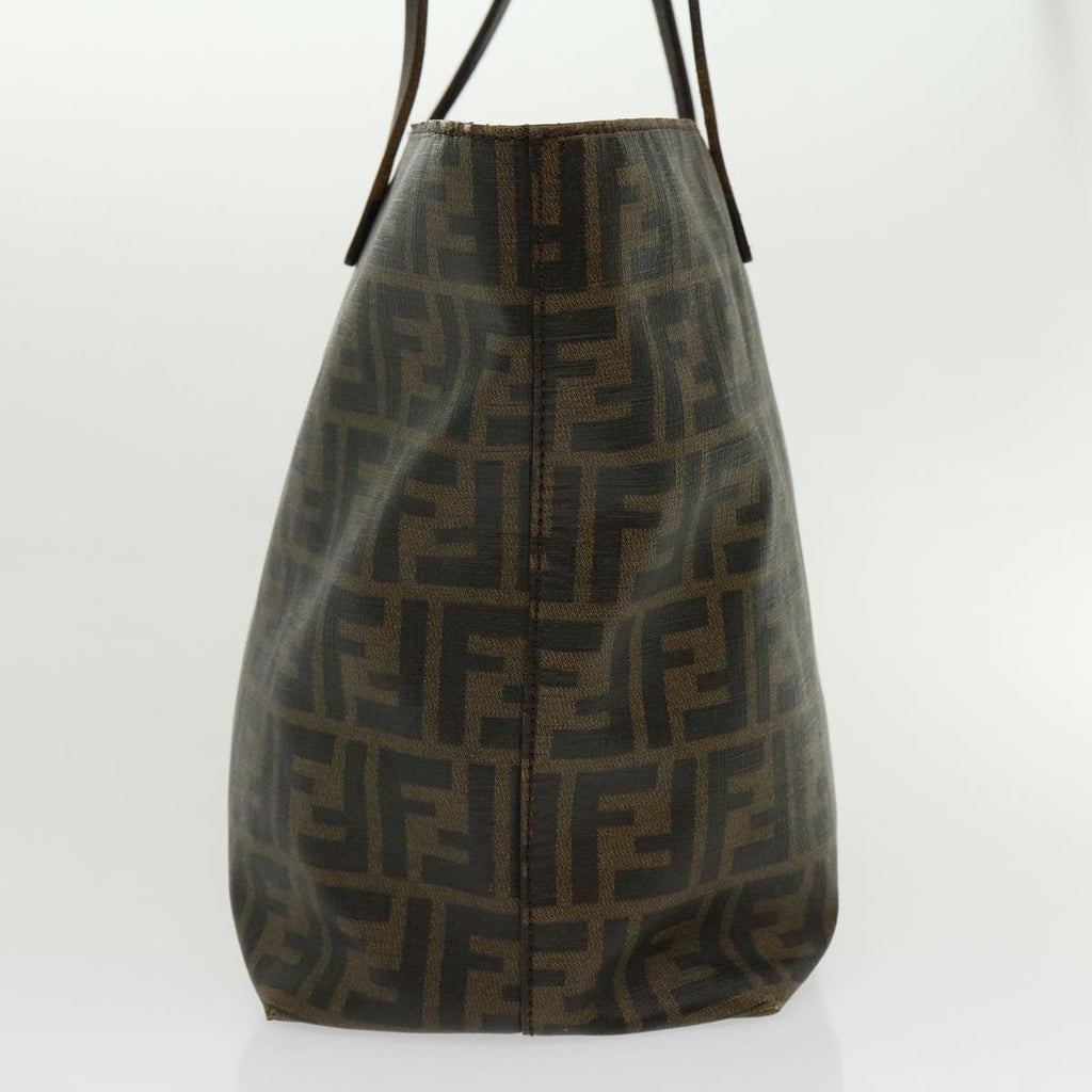 FENDI Zucca Canvas Tote Bag PVC Leather Brown Black Auth am2618g