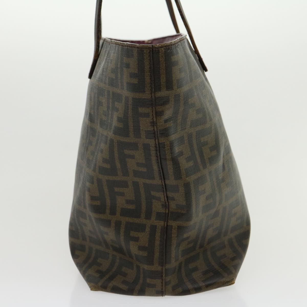 FENDI Zucca Canvas Tote Bag PVC Leather Brown Black  am2618g