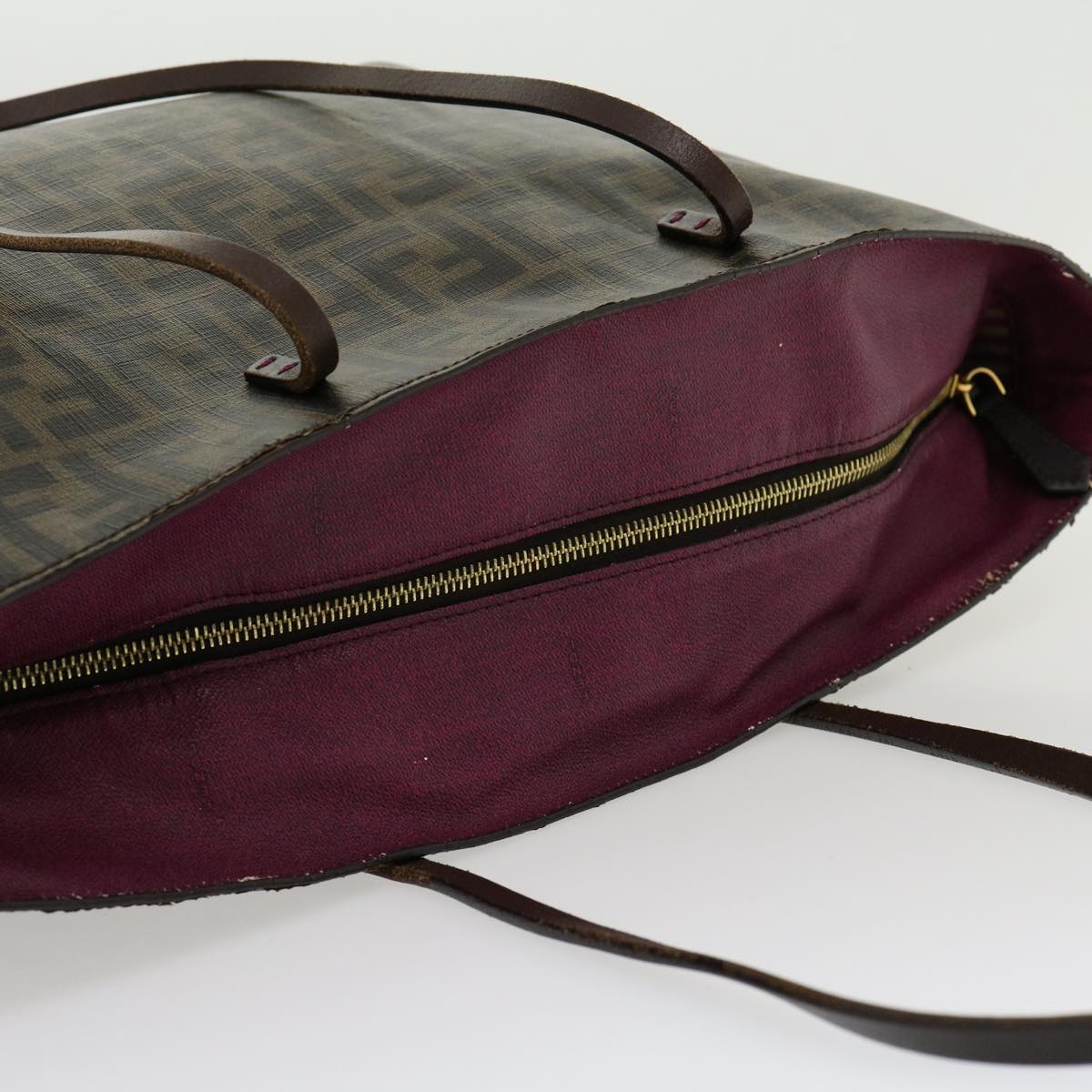 FENDI Zucca Canvas Tote Bag PVC Leather Brown Black  am2618g
