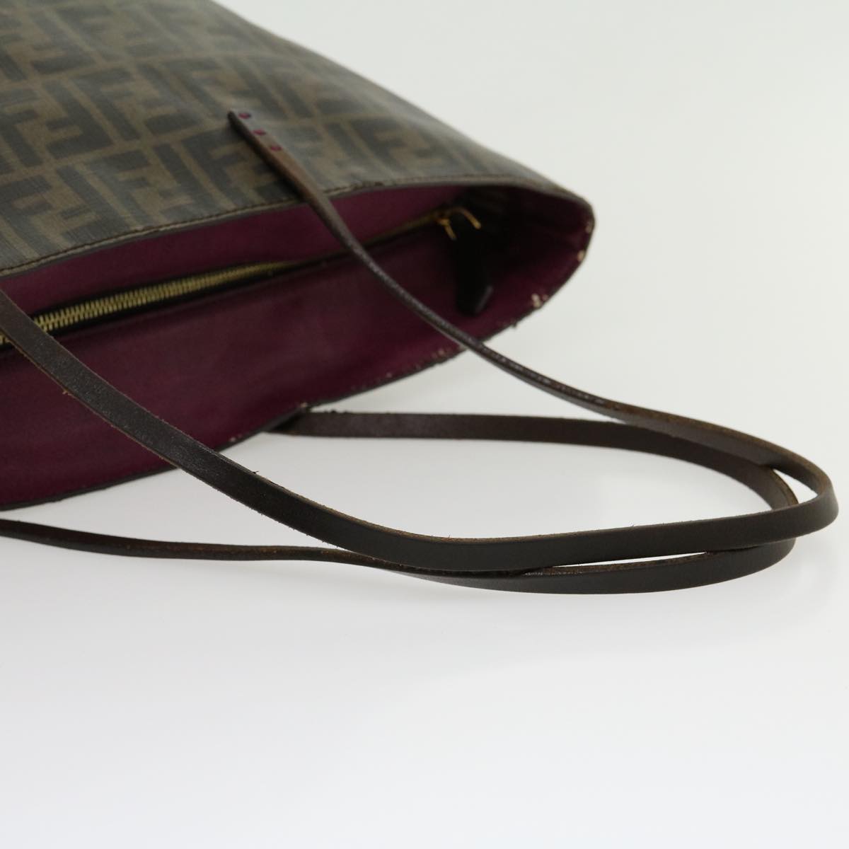 FENDI Zucca Canvas Tote Bag PVC Leather Brown Black Auth am2618g