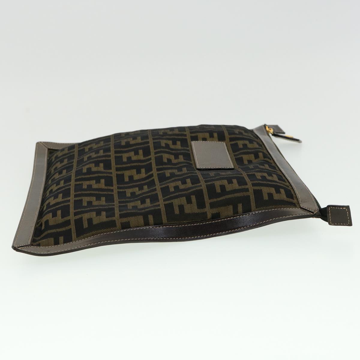 FENDI Zucca Canvas Clutch Bag Brown Auth am2779g