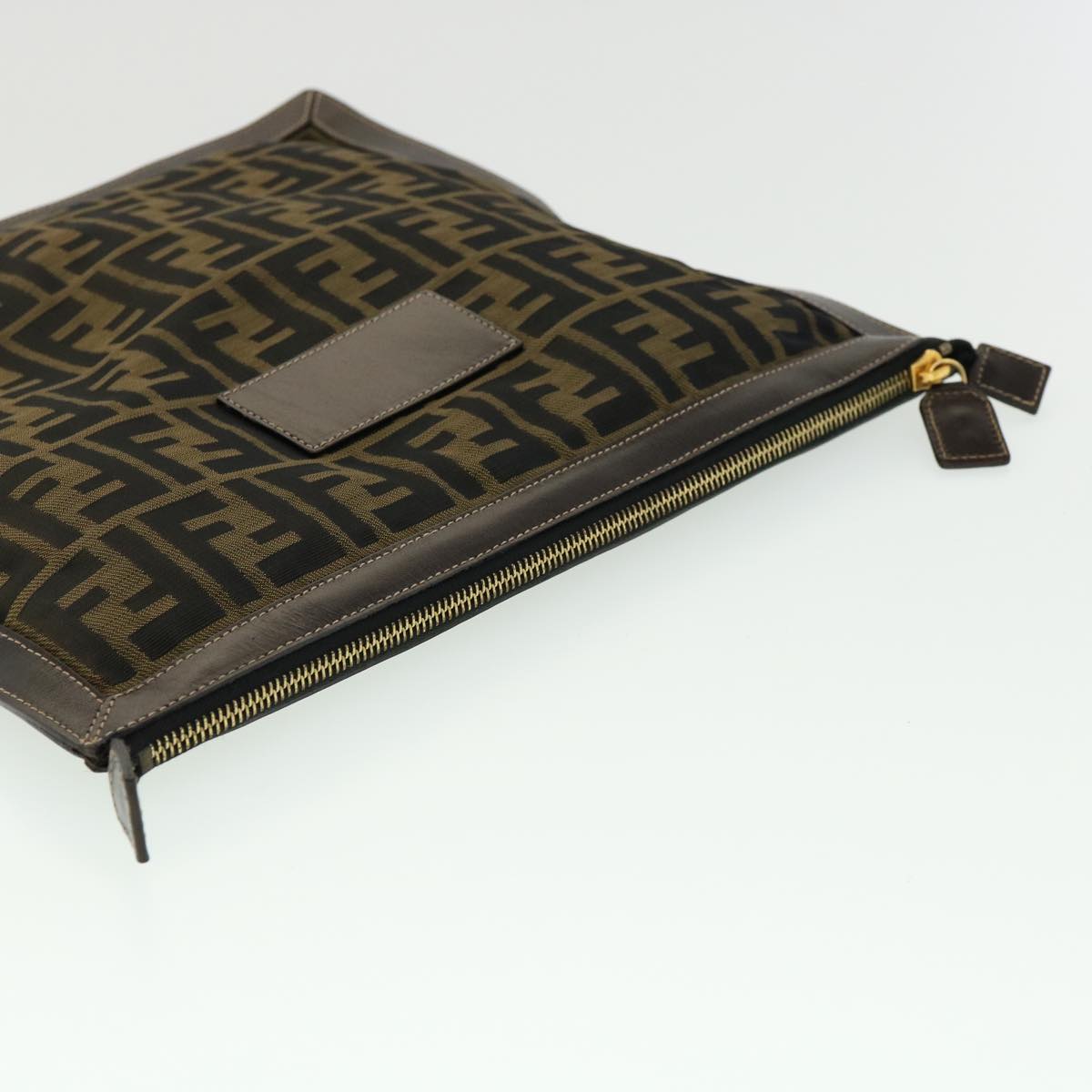 FENDI Zucca Canvas Clutch Bag Brown Auth am2779g