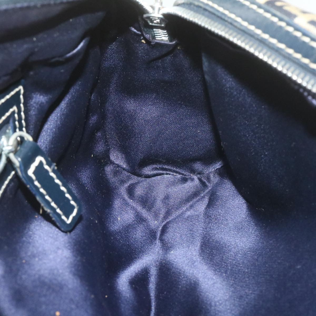 FENDI Zucchino Canvas Hand Bag Navy Blue  am577g