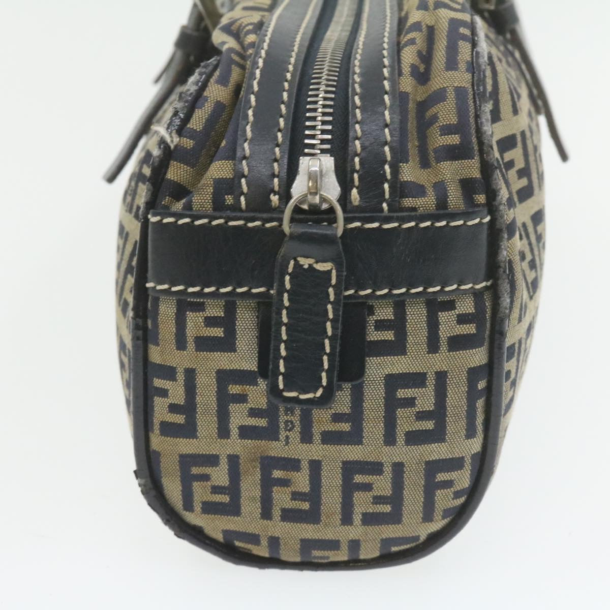 FENDI Zucchino Canvas Hand Bag Navy Blue Auth am577g
