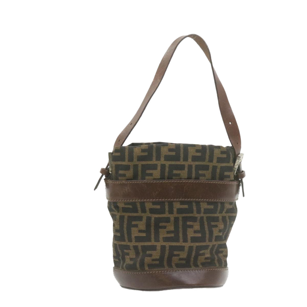 FENDI Zucca Canvas Hand Bag Brown Black  am808g