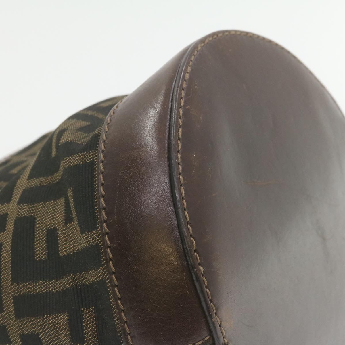 FENDI Zucca Canvas Hand Bag Brown Black  am808g