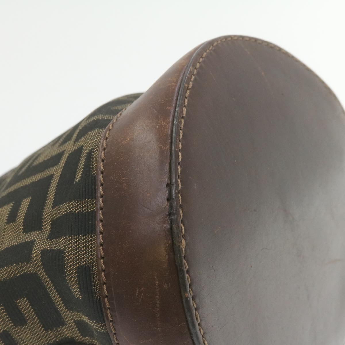 FENDI Zucca Canvas Hand Bag Brown Black  am808g