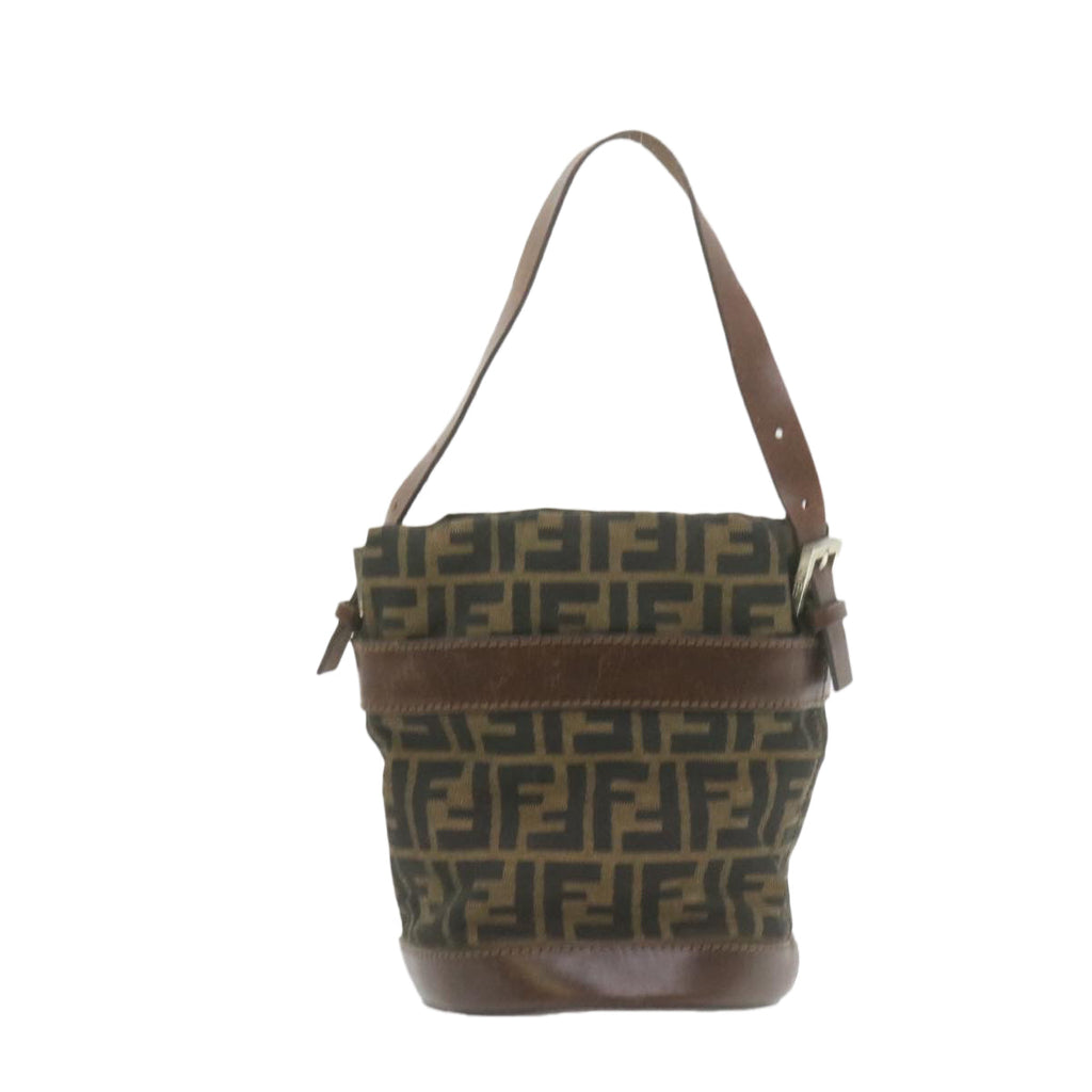 FENDI Zucca Canvas Hand Bag Brown Black  am808g