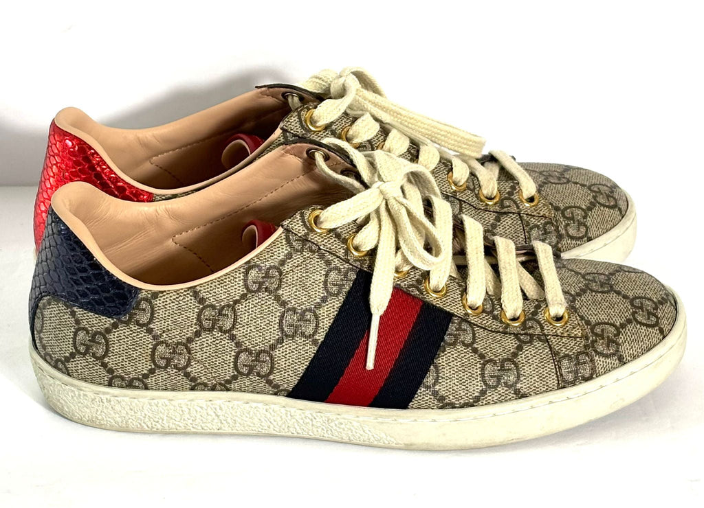 GUCCI GG SUPREME MONOGRAM WOMENS ACE CANVAS SNEAKERS