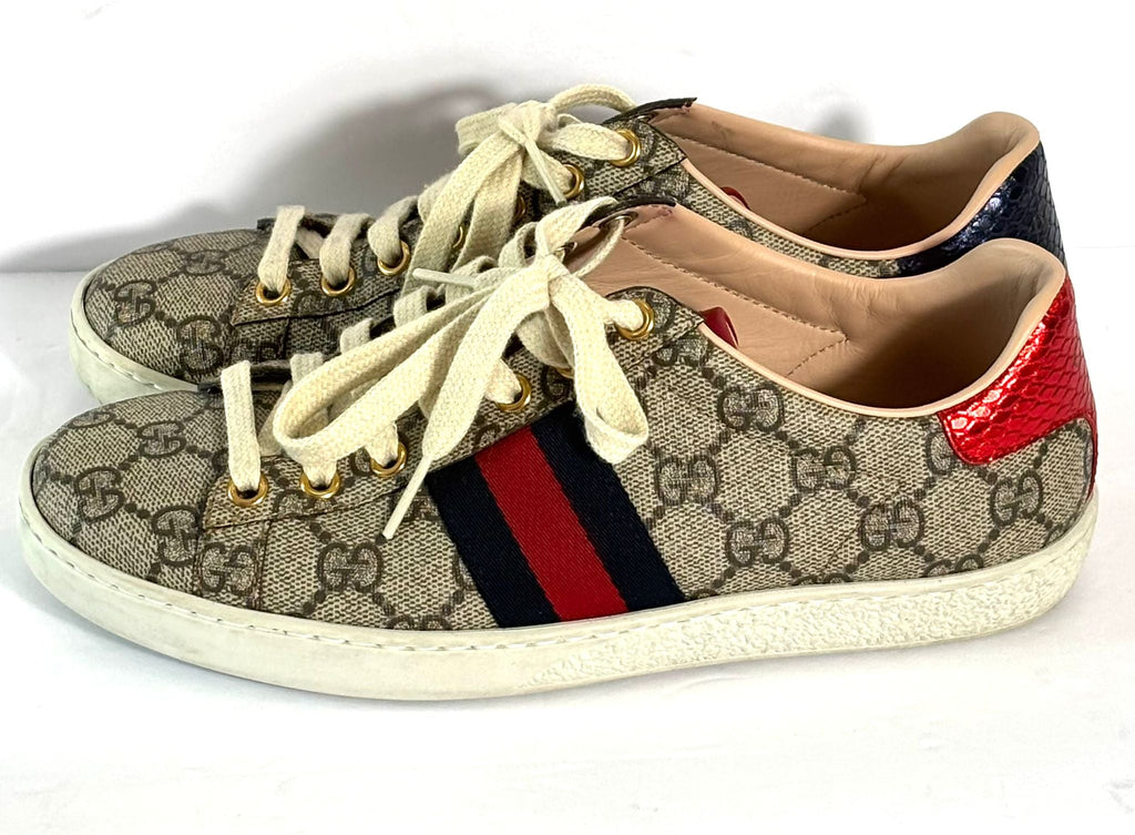 GUCCI GG SUPREME MONOGRAM WOMENS ACE CANVAS SNEAKERS