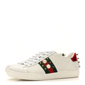 GUCCI WOMEN'S CALFSKIN WEB PEARL STUDDED ACE SNEAKERS