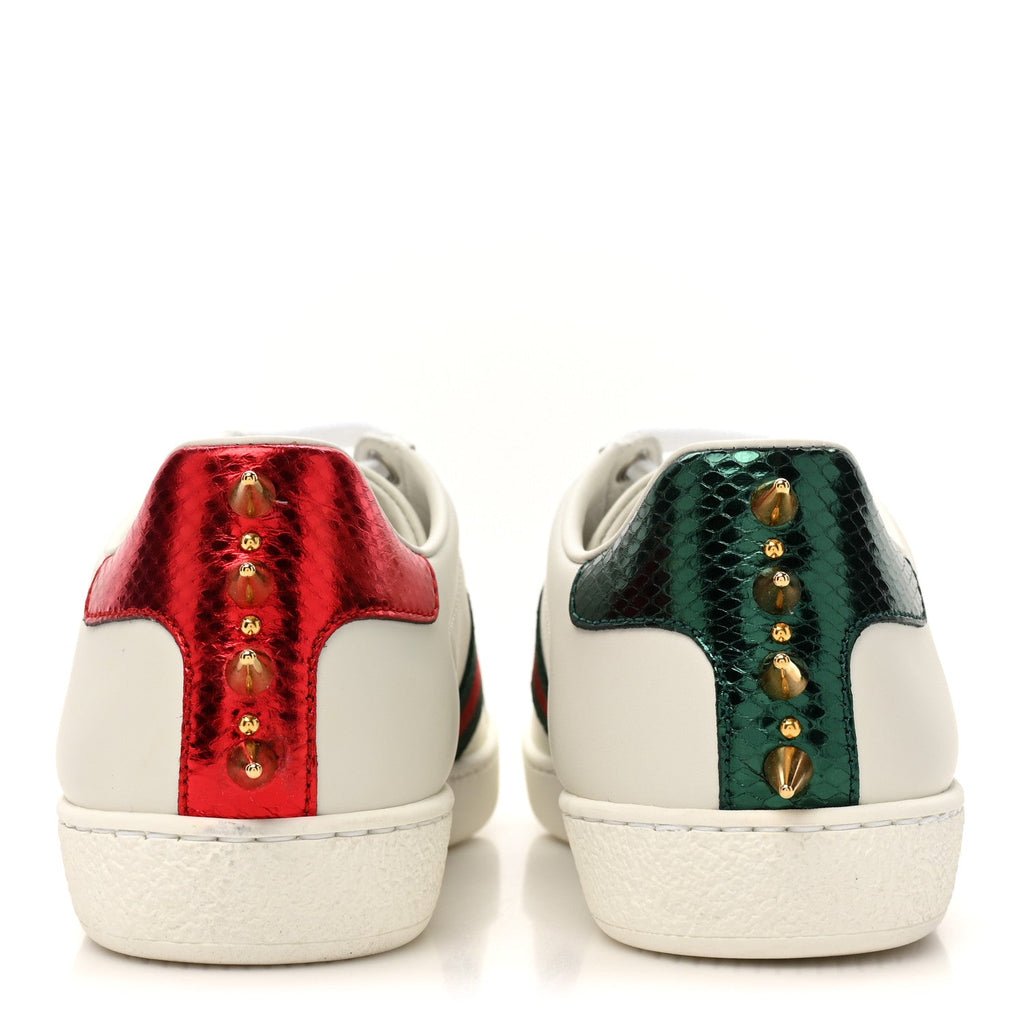 GUCCI WOMEN'S CALFSKIN WEB PEARL STUDDED ACE SNEAKERS