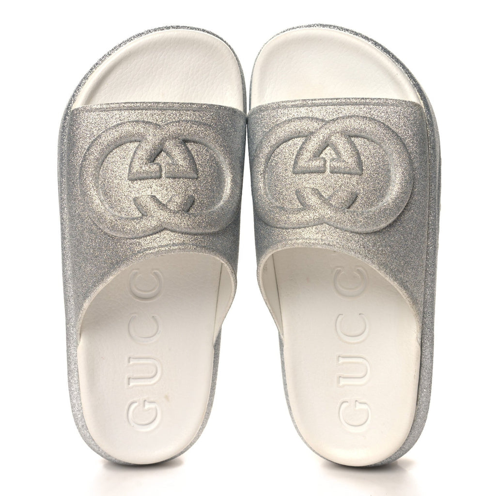 GUCCI WOMENS GLITTER INTERLOCKING G PLATFORM SLIDE SANDALS