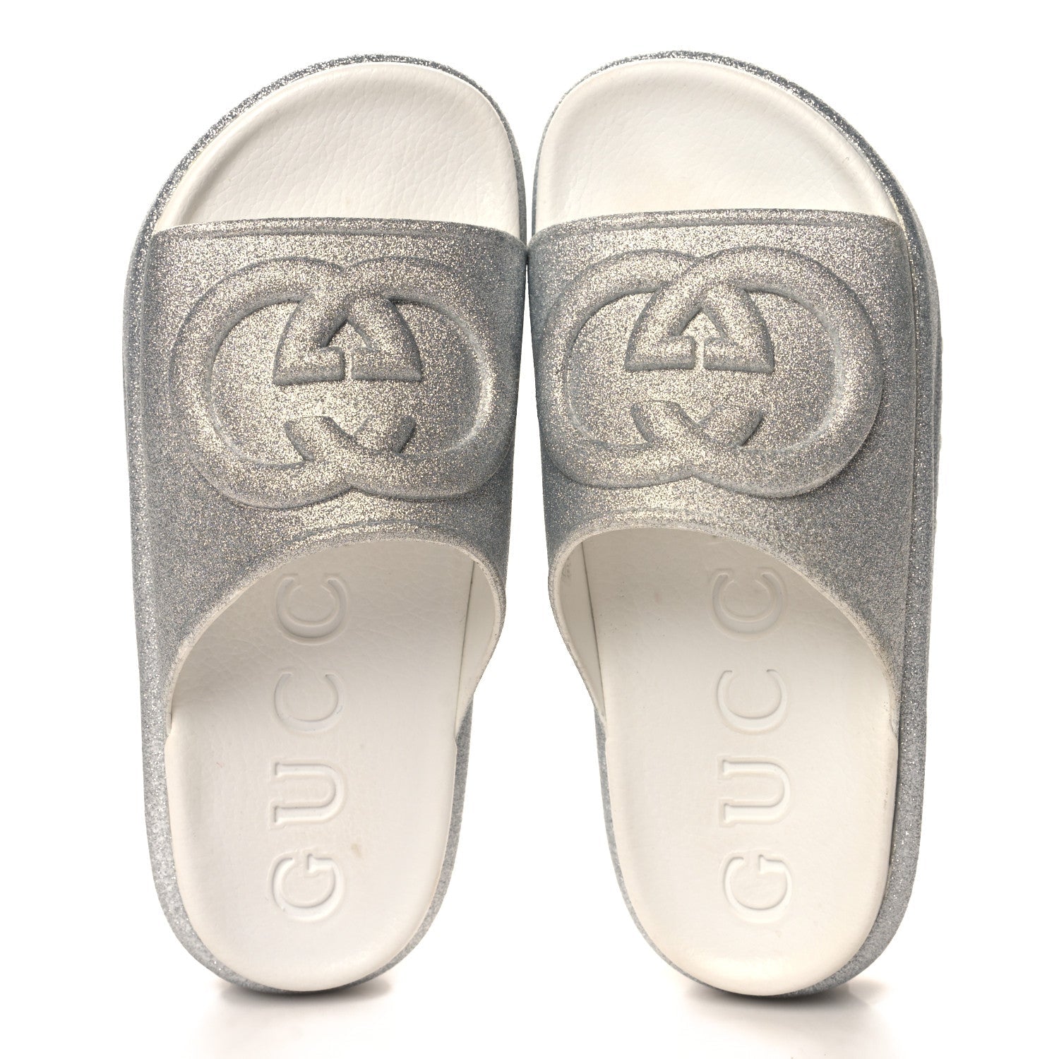 GUCCI WOMENS GLITTER INTERLOCKING G PLATFORM SLIDE SANDALS