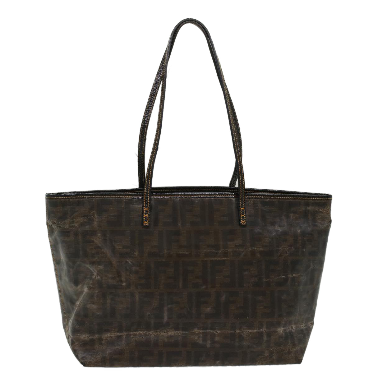 FENDI Zucca Canvas Tote Bag Coated Canvas Brown Black  hk766