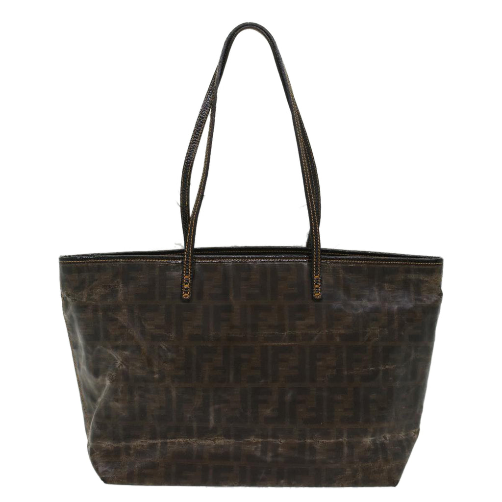 FENDI Zucca Canvas Tote Bag Coated Canvas Brown Black  hk766