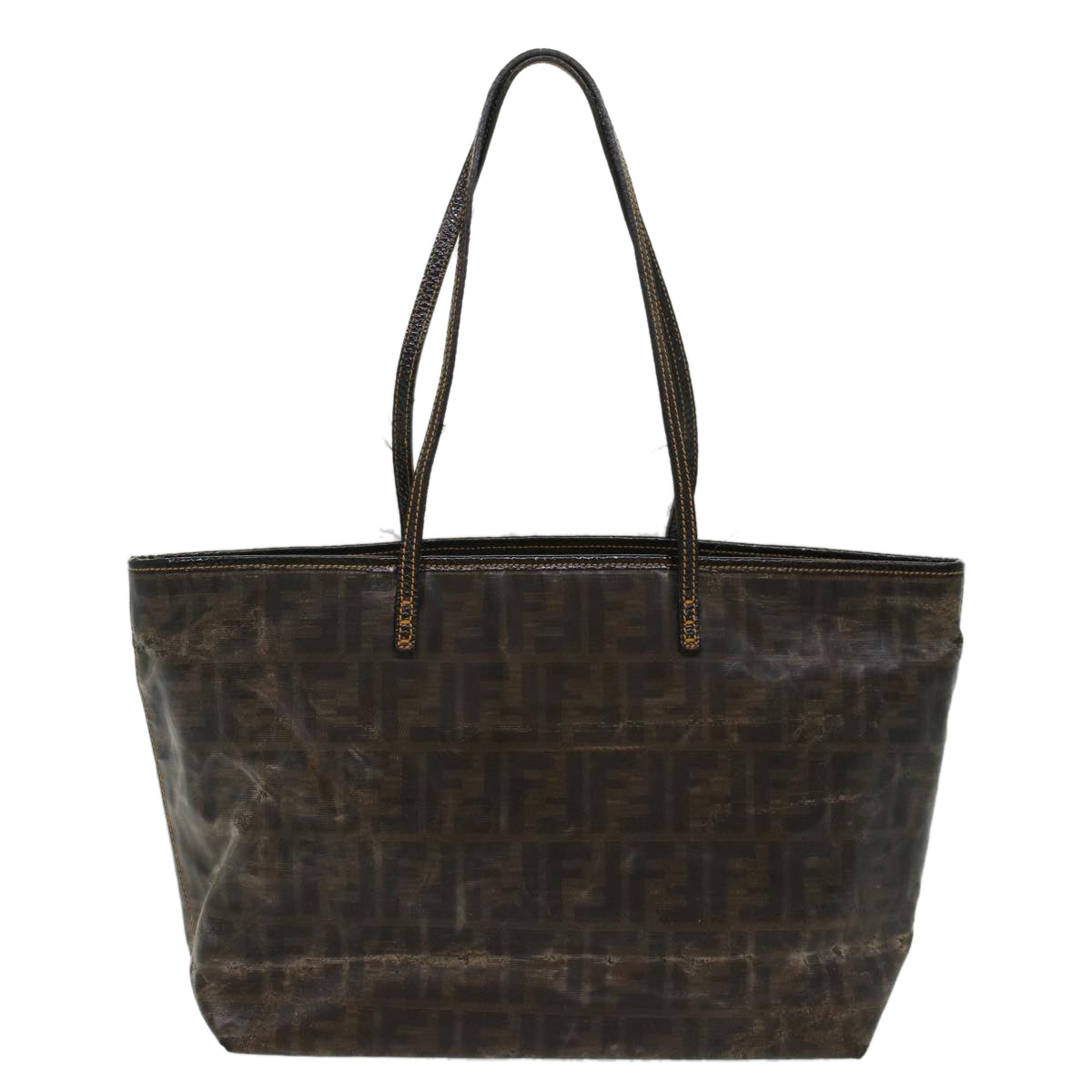 FENDI Zucca Canvas Tote Bag Coated Canvas Brown Black  hk766