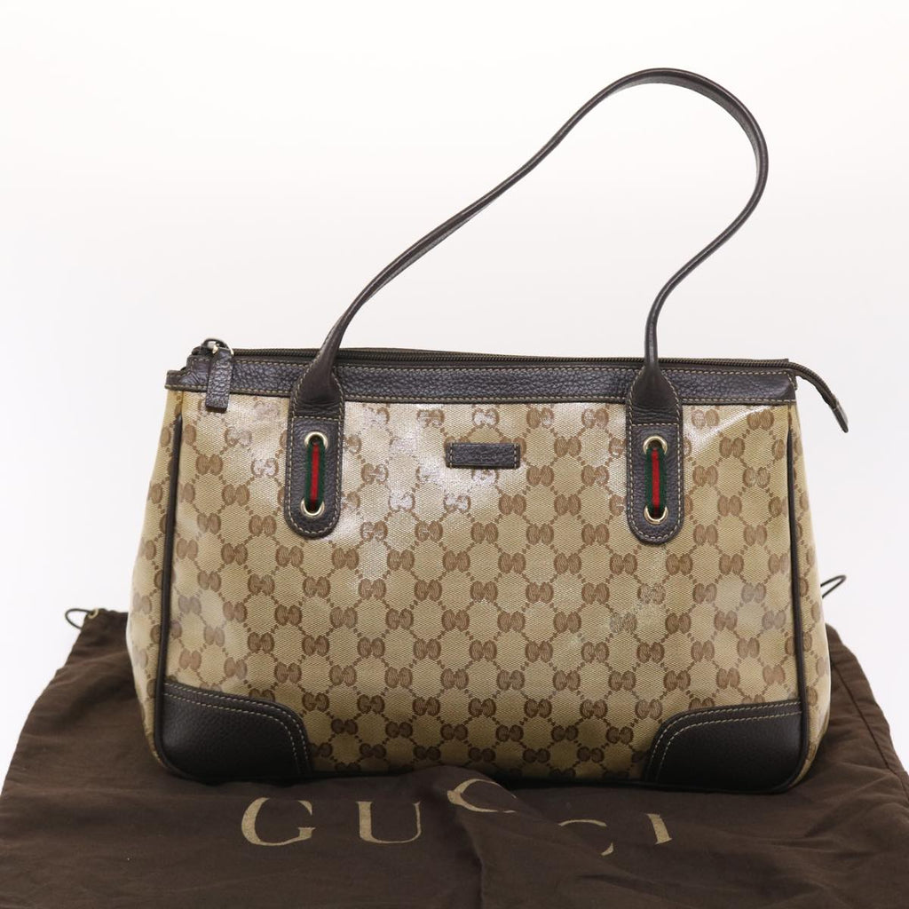 GUCCI GG Crystal Canvas Web Sherry Line Shoulder Bag Beige 293599  hk775
