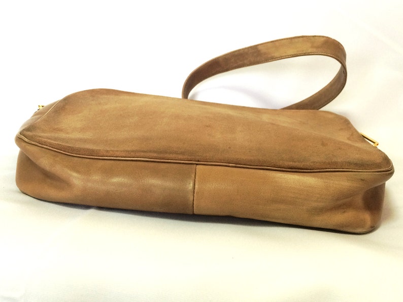 CHRISTIAN DIOR  brown beige suede leather shoulder bag with golden CD motif