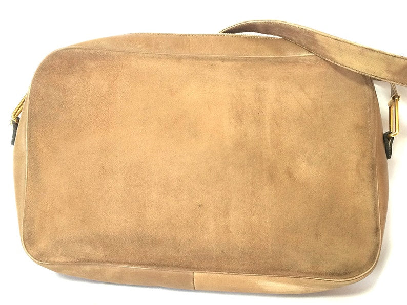 CHRISTIAN DIOR  brown beige suede leather shoulder bag with golden CD motif