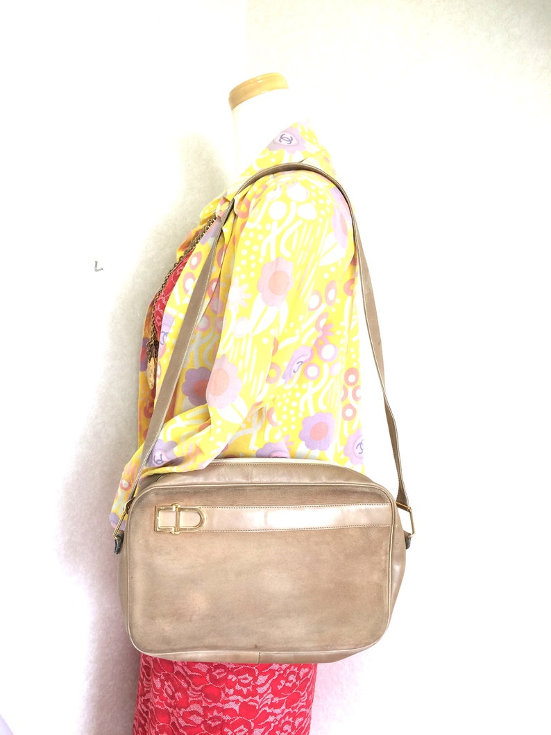 CHRISTIAN DIOR  brown beige suede leather shoulder bag with golden CD motif