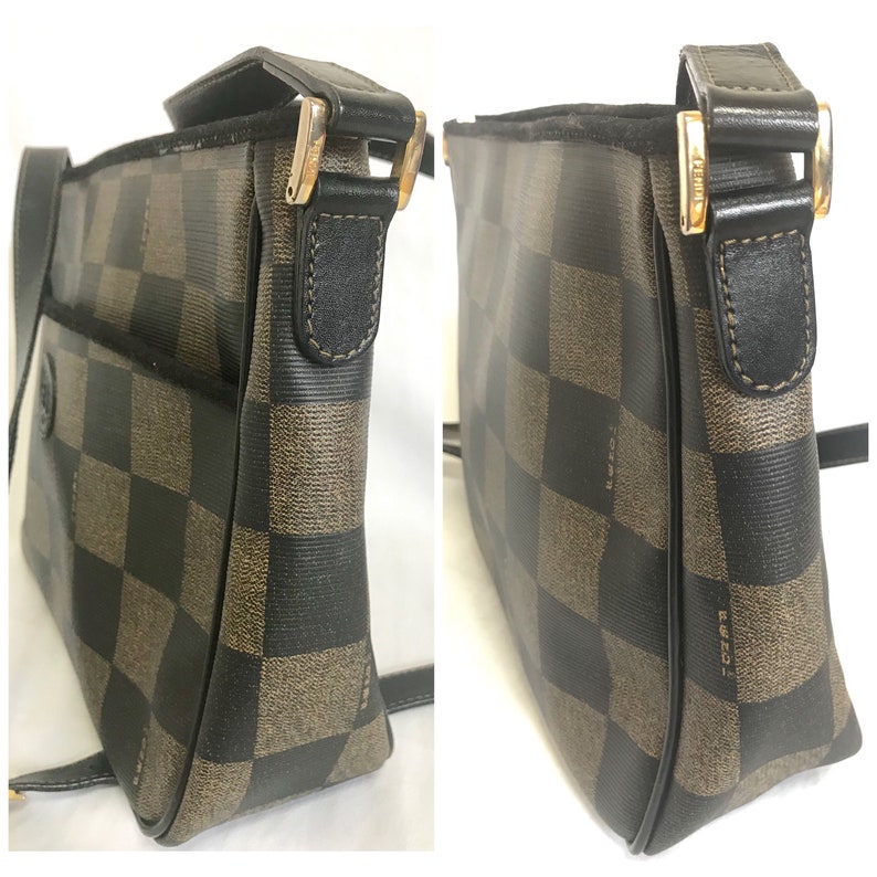 FENDI Vintage pecan chess pattern shoulder bag with FF logo motif