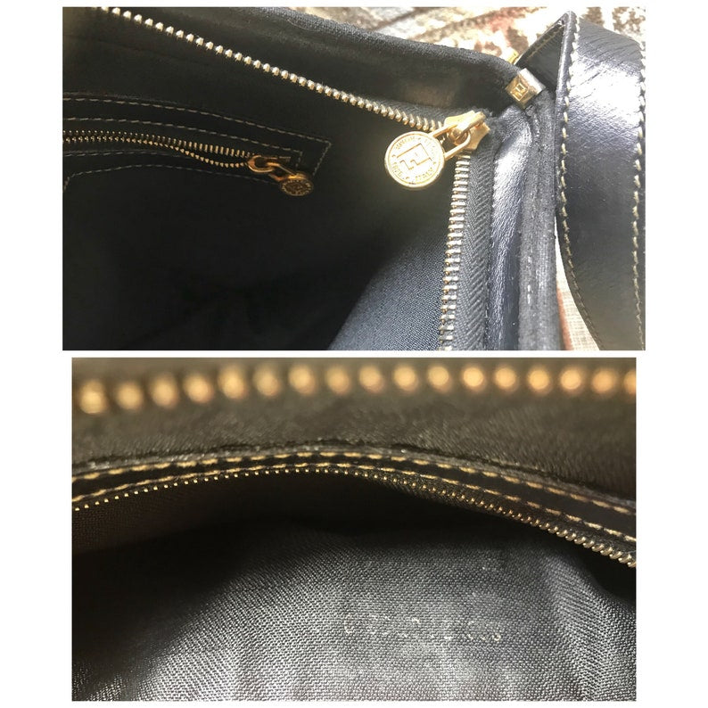 FENDI Vintage pecan chess pattern shoulder bag with FF logo motif