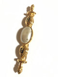 FENDI Vintage gold tone hat pin with white oval faux pearl and FF mark