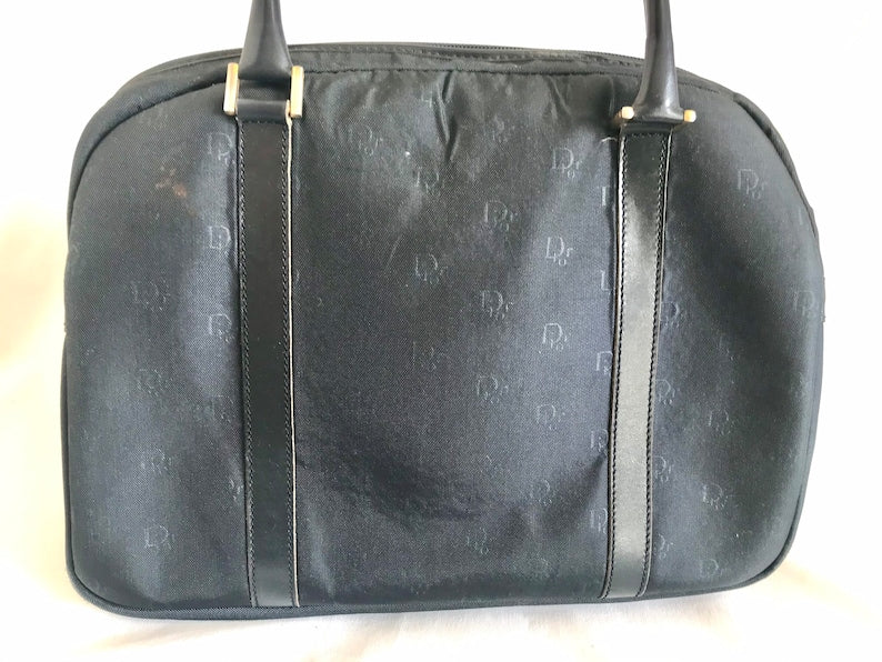 CHRISTIAN DIOR  navy handbag with logo jacquard nylon and leather trimmings
