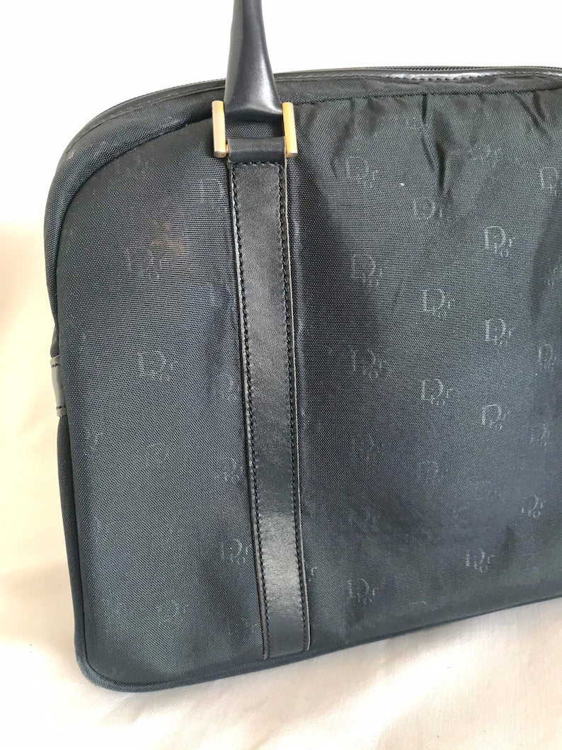 CHRISTIAN DIOR  navy handbag with logo jacquard nylon and leather trimmings