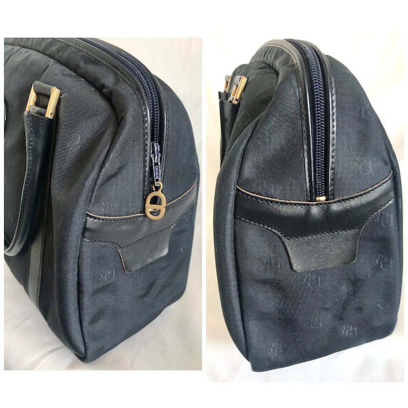CHRISTIAN DIOR  navy handbag with logo jacquard nylon and leather trimmings