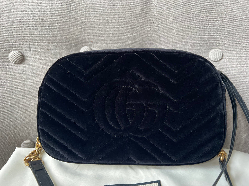 Gucci GG Black Velvet Marmont Small Shoulder Bag