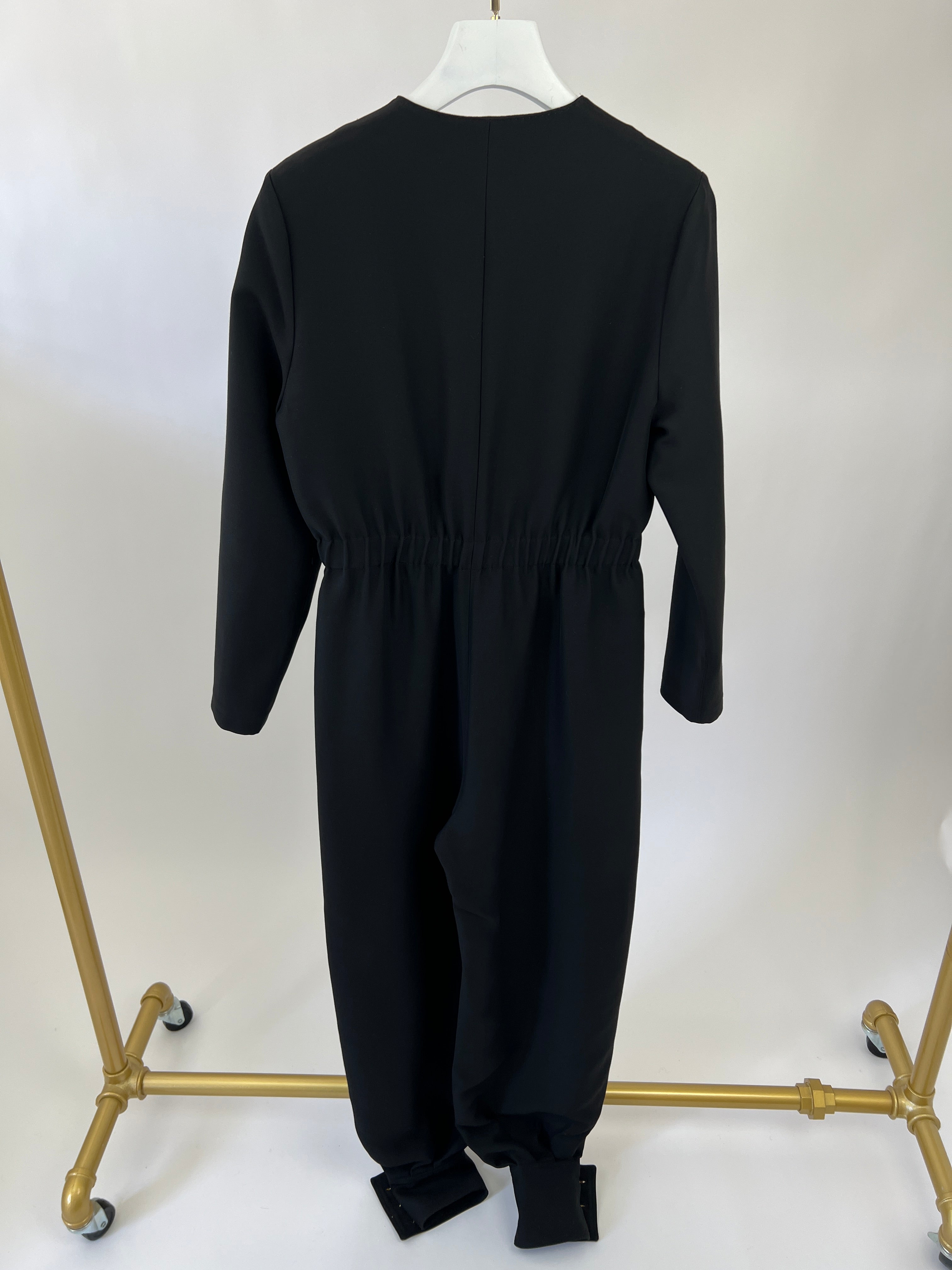 Gucci Black Long-Sleeve V-Neck Jumpsuit with Gold Button Detail Size IT 38 (UK 6)