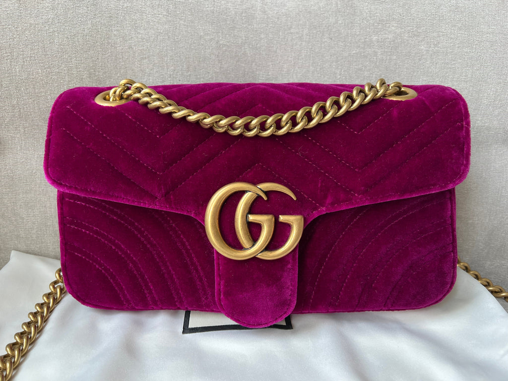 Gucci GG Fuschia Velvet tMarmont Small Shoulder Bag (RRP £1490)