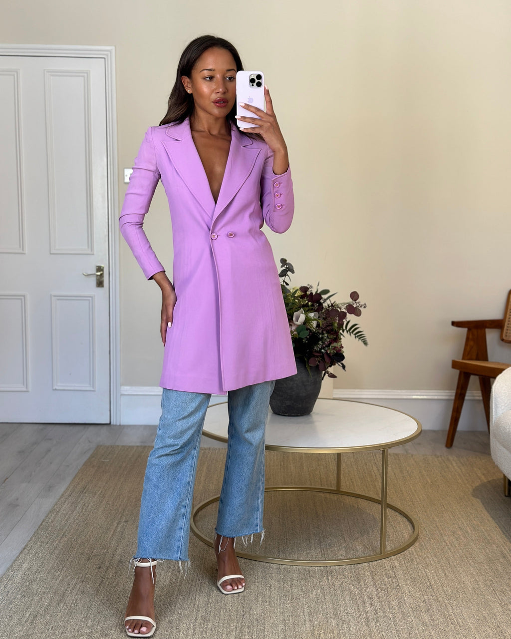 Chanel Vintage 97/P Lilac Longline Blazer with CC Button Detail Size FR 38 (UK 10)