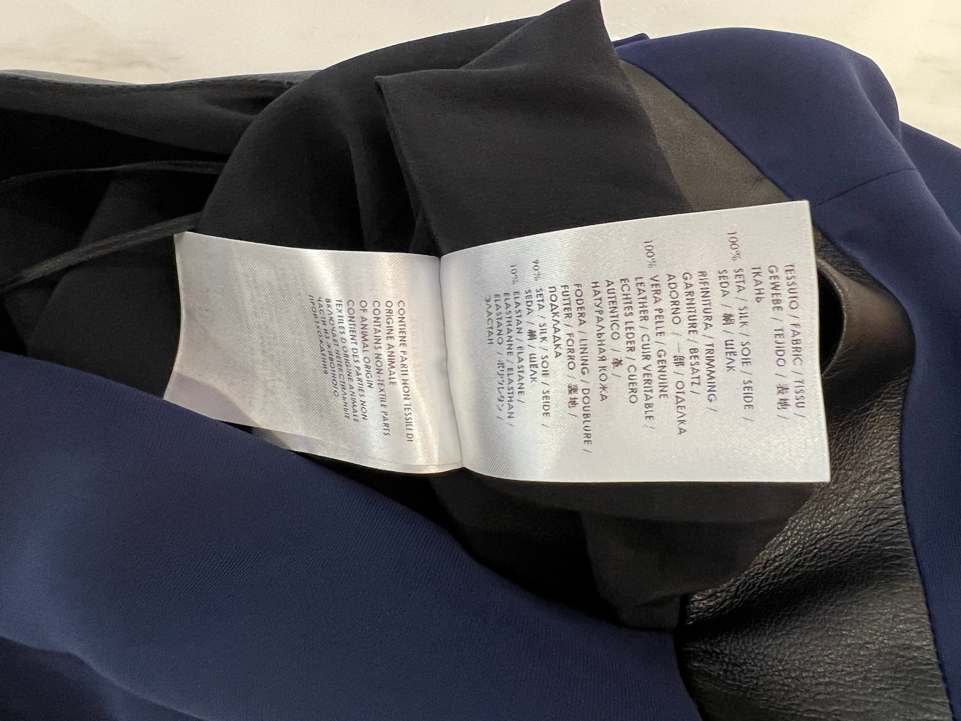 Gucci Navy Silk Sleeveless Dress with Black Leather Details Size IT 38 (UK 6)