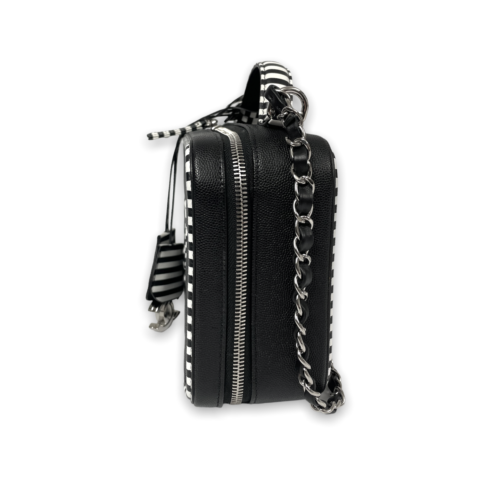 Chanel Filigree Vanity Case Small Black Caviar Silver